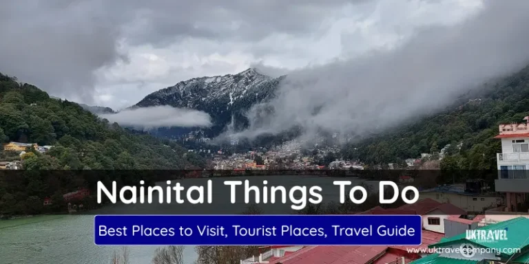 Snow-covered Nainital mountains with Naini Lake view during winter, showcasing scenic beauty and top tourist attractions.