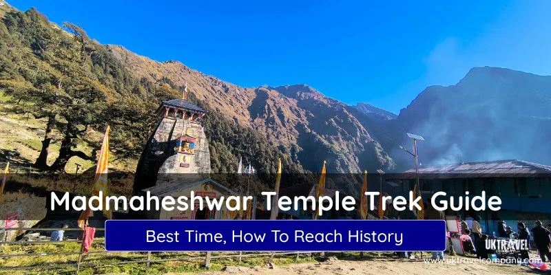 Madmaheshwar Temple Trek Guide – Scenic view of Madmaheshwar Temple surrounded by mountains in Uttarakhand