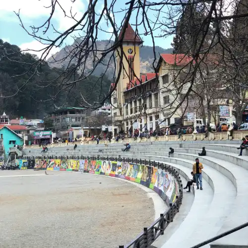 Steps and seating area near Nainital’s historic clock tower