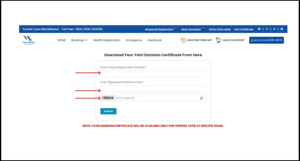 Chardham Yatra Certificate download