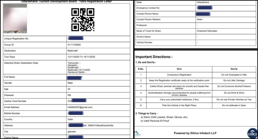 Chardham Yatra Certificate