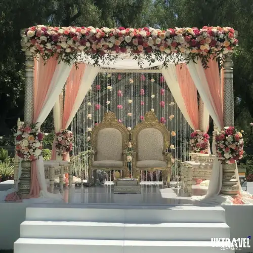 Jim Corbett destination wedding mandap with floral decor