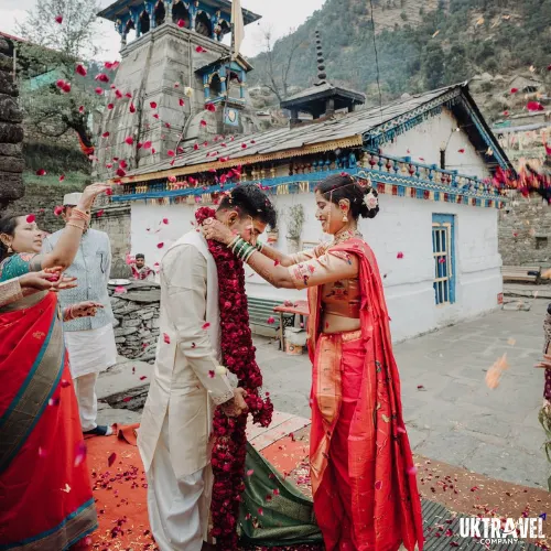 Traditional Hindu wedding ceremony at Triyuginarayan Temple Uttarakhand