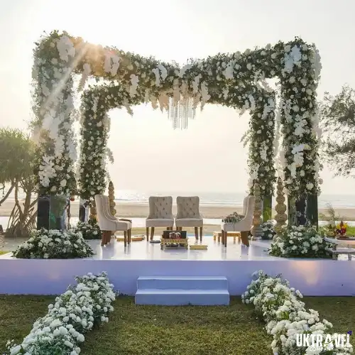 Unique themed wedding venue setup in Rishikesh with elegant decor